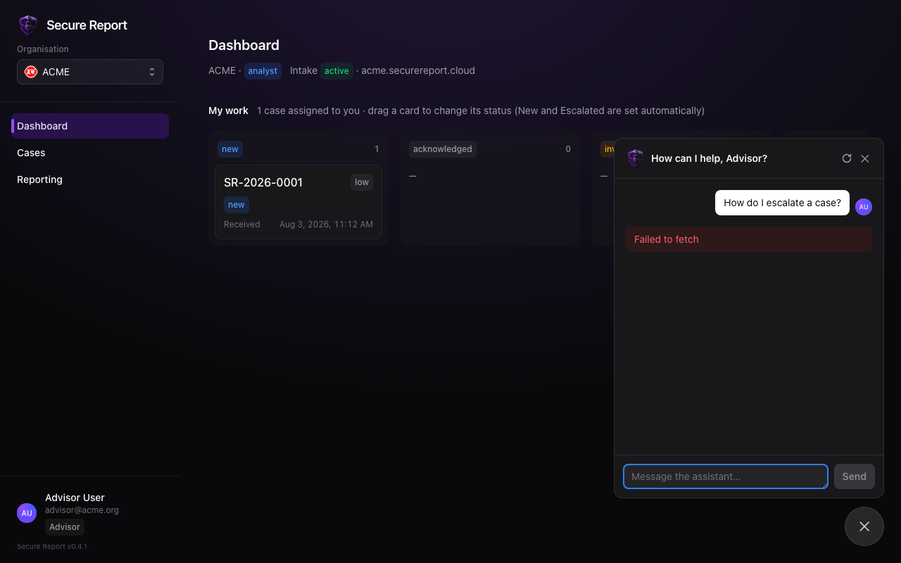 The assistant chat panel