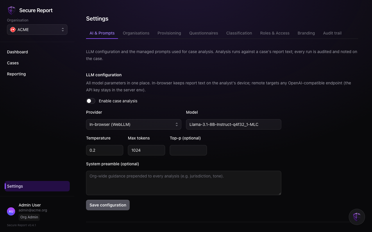 AI and prompts settings